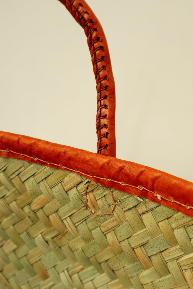 Kikapu Woven Basket with Leather Handle